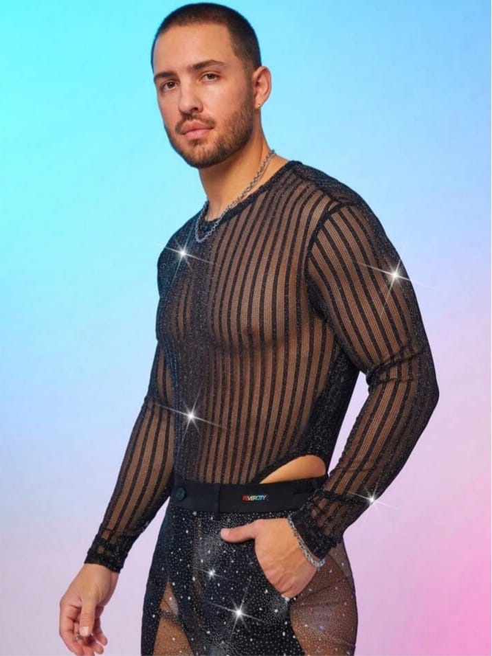 Men's Fashion Sexy Shiny See-Through Bodysuit